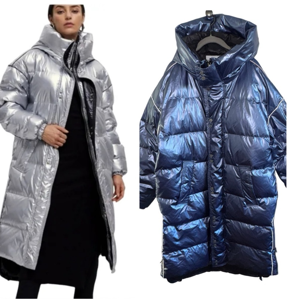 LIT Puffer Maxi Laser Long Puffer Coat Longline Shimmer Blue Down Filled Large